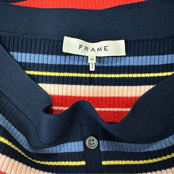 Frame Women’s Navy Multi Color Stripe Off The Shoulders Buttoned Sweater XS - Picture 10 of 12
